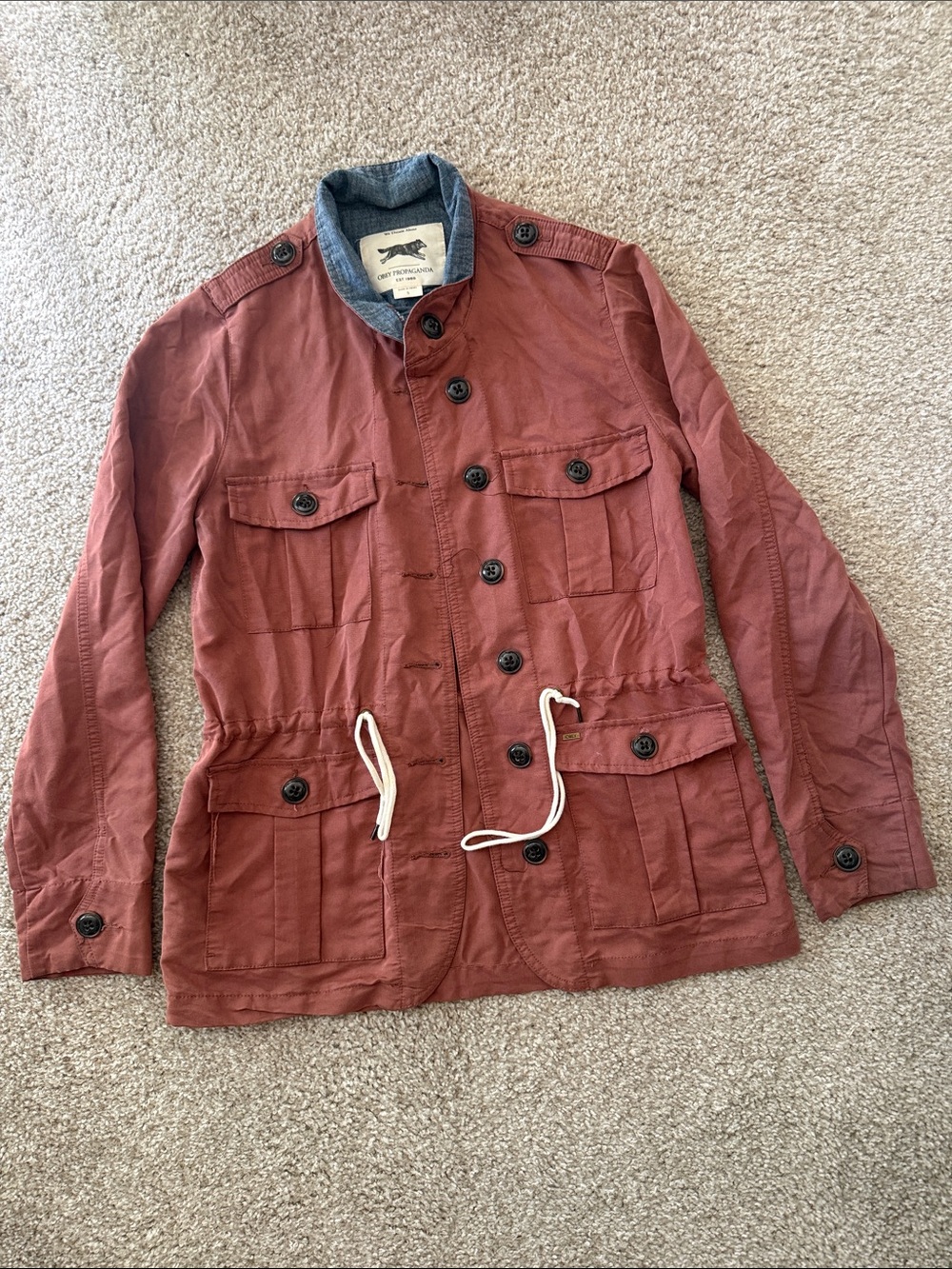 Obey Propaganda Women's Rust Drawstring Field Utility Jacket Size SMALL